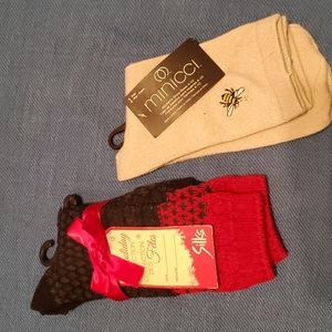 NWT Two pairs of women's socks, Christmas themed & Bee embroidery